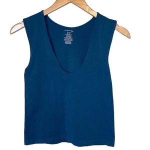 Intimately Free People Deep V-Neck Crop Bluish Green Tank M